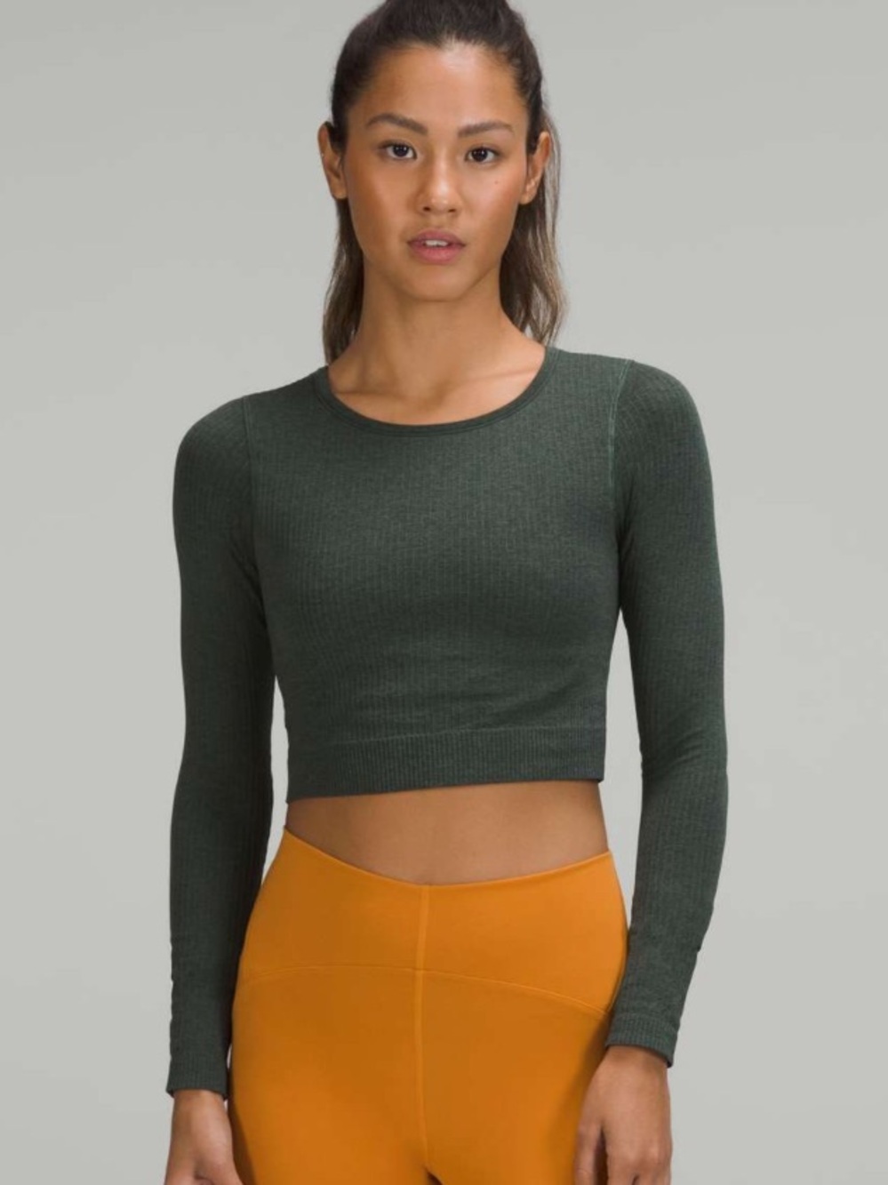 Lululemon Ebb to Street Long Sleeve Crop Shirt Smoked Spruce Sz 4